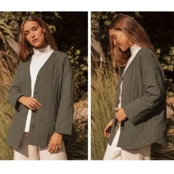 Lulus NWT Olive Green Lightweight Quilted Fall Jacket Womens Size M - Picture 2 of 9